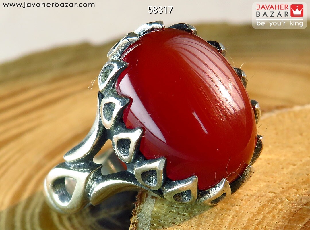 انگشتر نقره عقیق قرمز دورچنگ اشکی مردانه