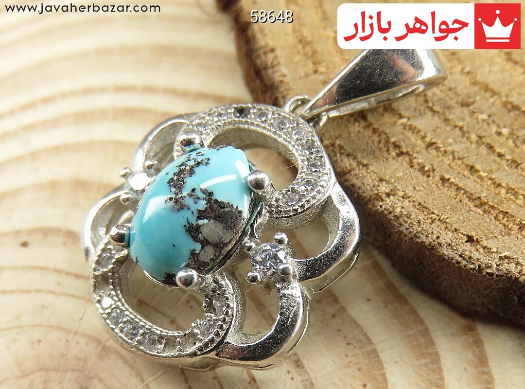 آویز نقره فیروزه نیشابوری طرح گیسو