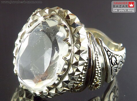 انگشتر نقره در نجف الماس تراش درشت مردانه دست ساز با برلیان اصل - 58816