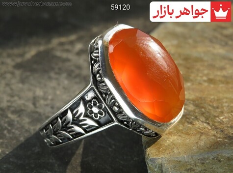 انگشتر نقره عقیق یمنی نارنجی تراش مردانه - 59120