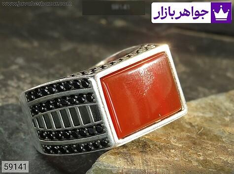 انگشتر نقره عقیق نارنجی میکرو ستینگ مردانه - 59141