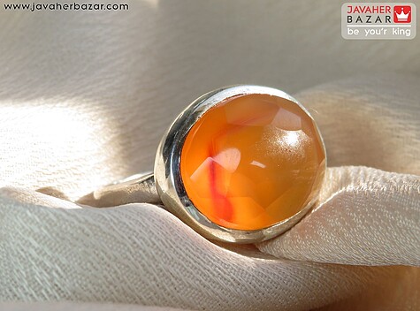 انگشتر نقره عقیق یمنی نارنجی الماس تراش مردانه - 59417