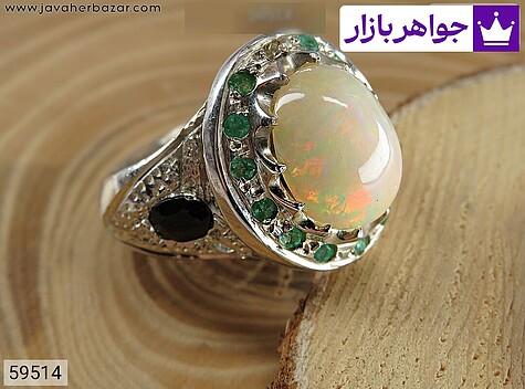 انگشتر نقره یاقوت و زمرد و اپال فاخر مردانه دست ساز - 59514