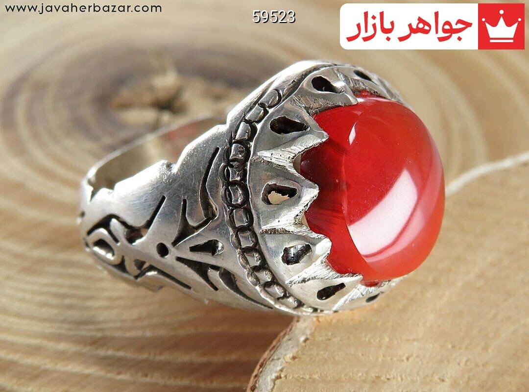 انگشتر نقره عقیق یمنی قرمز مردانه دست ساز