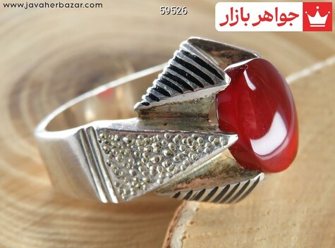 انگشتر نقره عقیق یمنی قرمز پر رنگ مردانه دست ساز