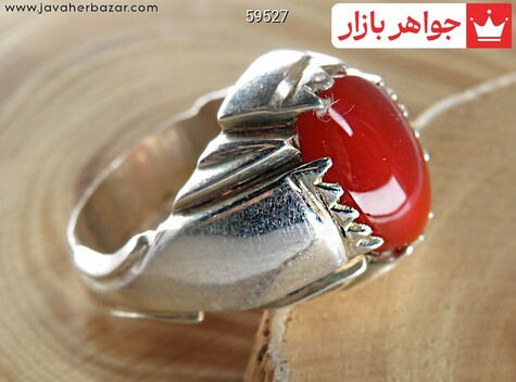 انگشتر نقره عقیق یمنی قرمز مردانه دست ساز - 59527