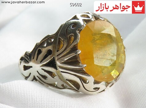 انگشتر نقره یاقوت زرد جذاب مردانه دست ساز - 59602