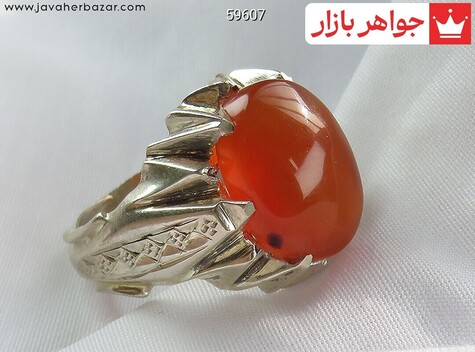 انگشتر نقره عقیق یمنی قرمز مردانه دست ساز - 59607