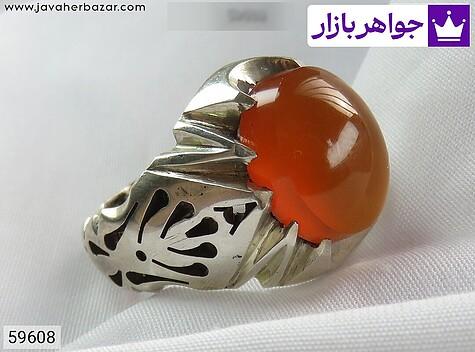 انگشتر نقره عقیق یمنی نارنجی لوکس مردانه دست ساز - 59608