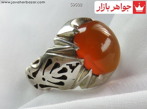 انگشتر نقره عقیق یمنی نارنجی لوکس مردانه دست ساز - 59608