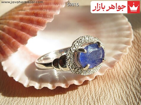 انگشتر نقره یاقوت آفریقایی کبود طرح ترگل زنانه - 59816
