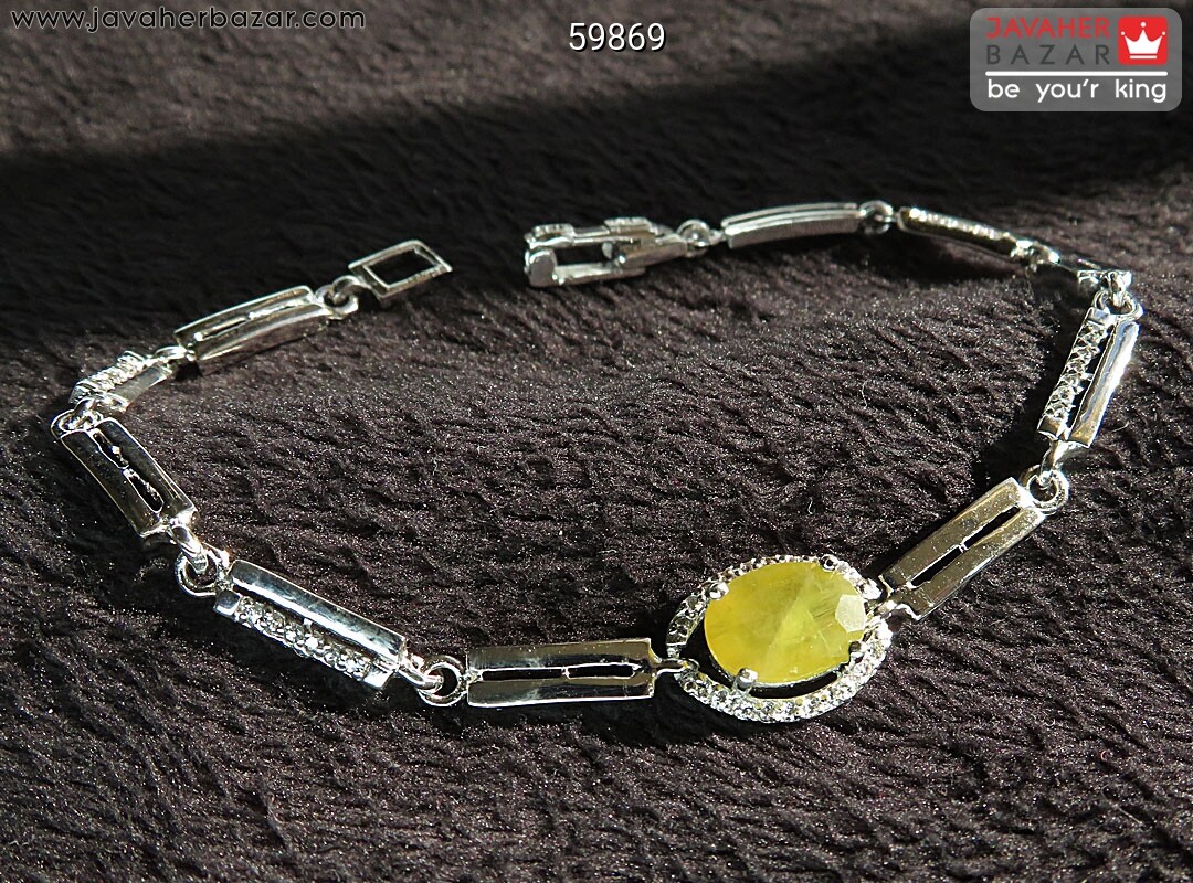 دستبند نقره یاقوت آفریقایی زرد ظریف زنانه