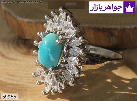 انگشتر نقره فیروزه نیشابوری زنانه رنگ تقویت شده - 59955