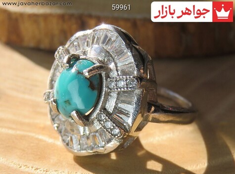 انگشتر نقره فیروزه نیشابوری طرح احیا شده طرح یاسمن زنانه - 59961