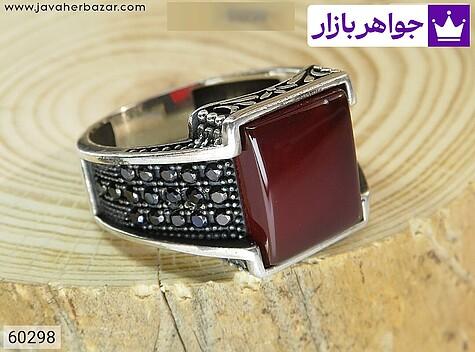 انگشتر عقیق قرمز مردانه انگشتر نقره عقیق قرمز چهارگوش مردانه میکروستینگ - 60298