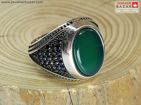 انگشتر نقره عقیق سبز مردانه میکروستینگ - 60299