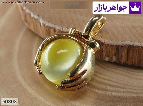 مدال چشم گربه مدال تیتانیوم چشم گربه زرد طرح دست دلبر زنانه - 60303