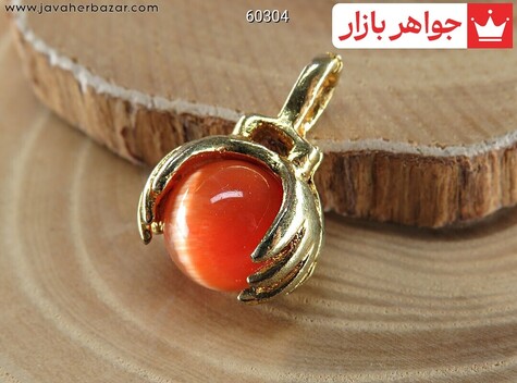 مدال تیتانیوم چشم گربه نارنجی طرح دست دلبر - 60304