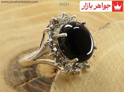 انگشتر نقره عقیق سیاه طرح چکاوک زنانه - 60621