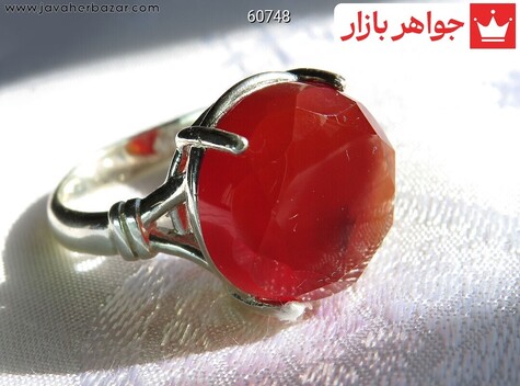 انگشتر نقره عقیق یمنی قرمز الماس تراش زنانه - 60748