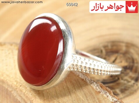 انگشتر نقره عقیق یمنی قرمز گرد زیبا زنانه - 60842
