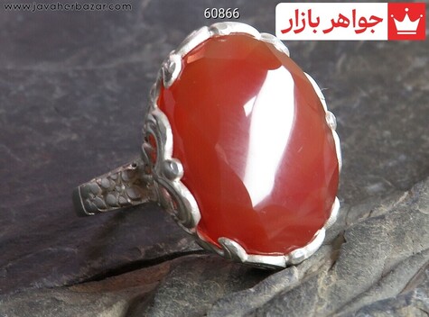 انگشتر نقره عقیق یمنی قرمز درشت طرح خاتون زنانه