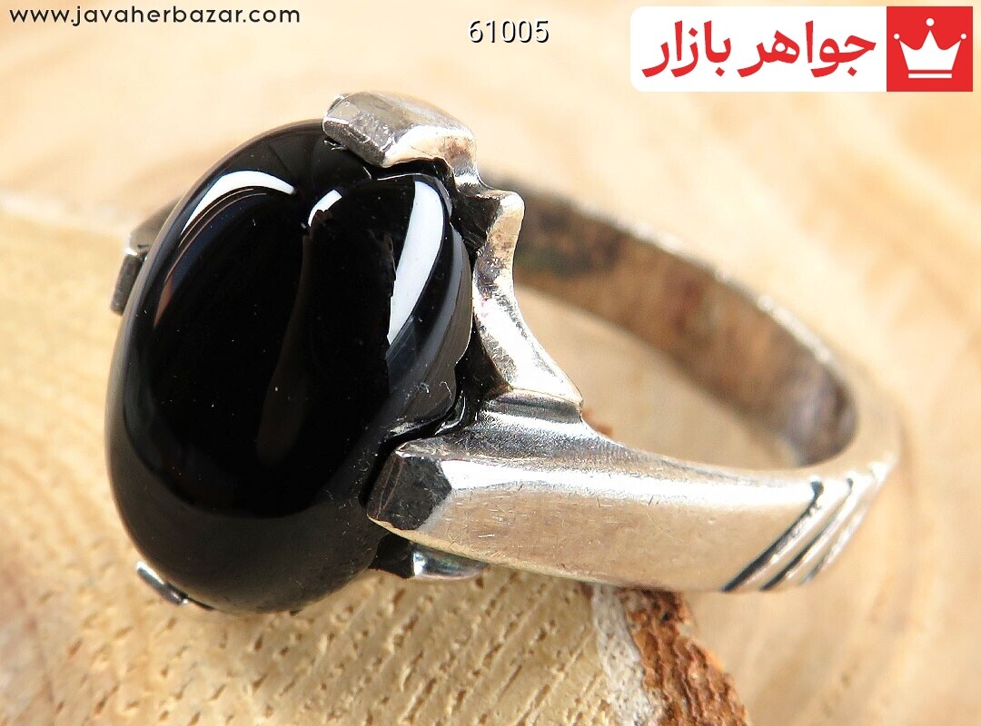 انگشتر نقره عقیق سیاه مشکی چهارچنگ مردانه