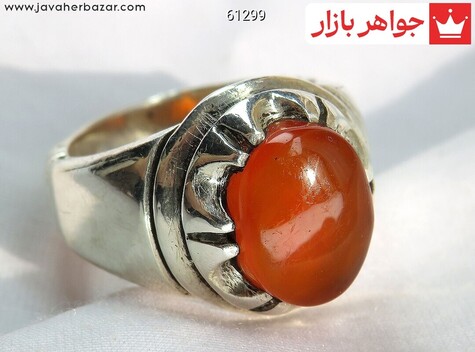 انگشتر نقره عقیق یمنی نارنجی خوش رنگ مردانه - 61299