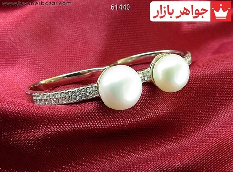 انگشتر نقره مروارید طبیعی دوقلو جذاب زنانه - 61440