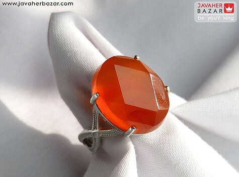 انگشتر نقره عقیق یمنی نارنجی الماس تراش زنانه - 61723