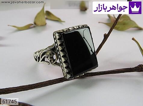 انگشتر نقره عقیق سیاه مشکی طرح رهبری مردانه - 61745