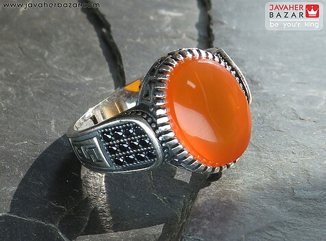 انگشتر نقره عقیق یمنی نارنجی میکرو ستینگ طرح سیاوش مردانه - 61907