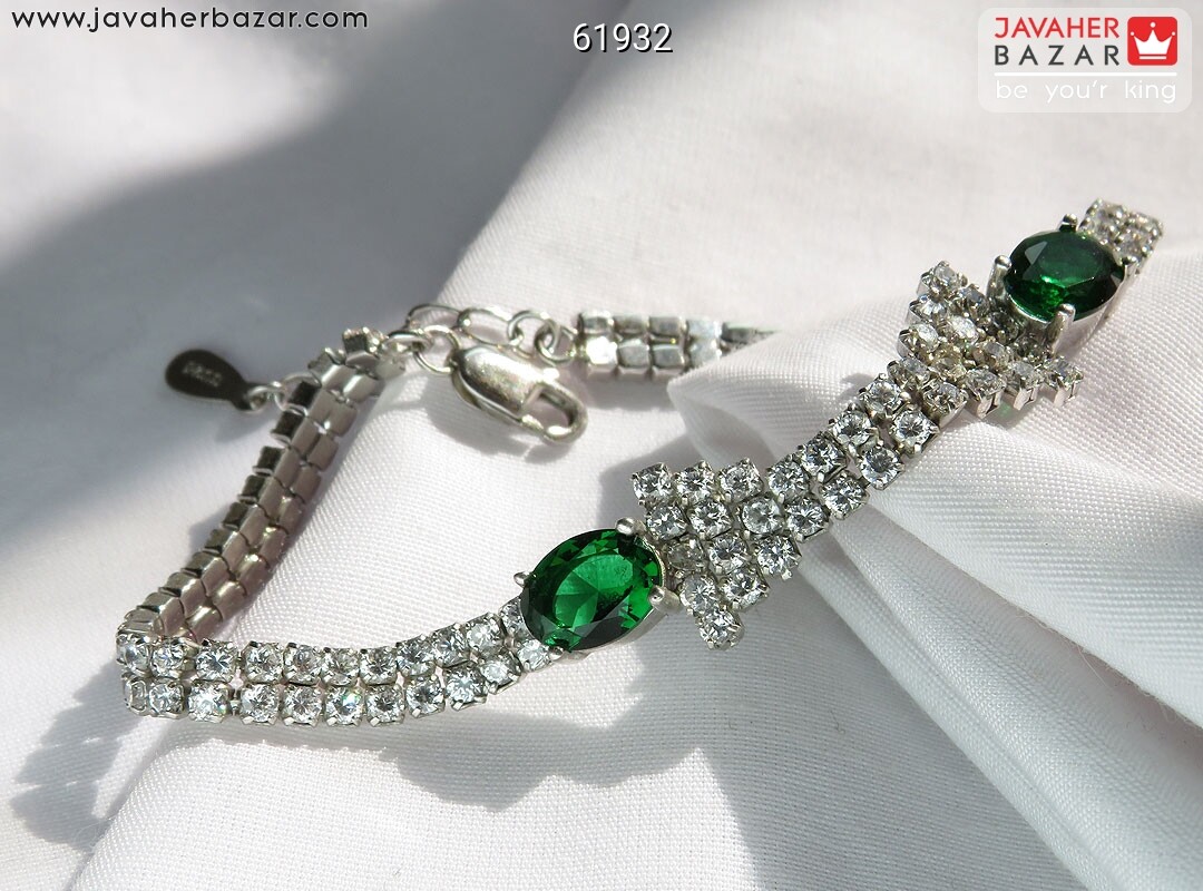 دستبند نقره زمرد سنتاتیک شیک زنانه