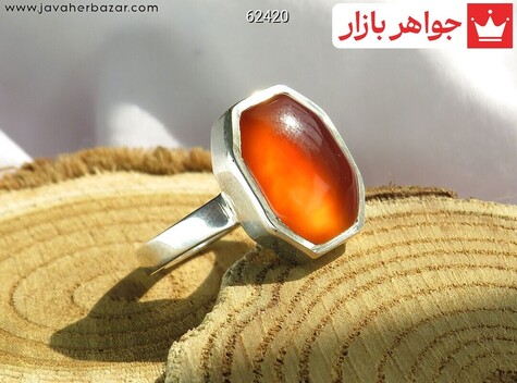 انگشتر نقره عقیق یمنی نارنجی چند ضلعی مردانه دست ساز - 62420