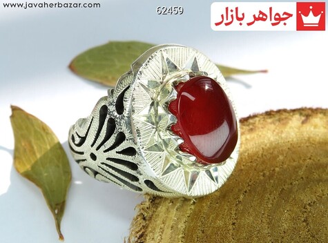 انگشتر نقره عقیق یمنی قرمز لوکس مردانه دست ساز - 62459