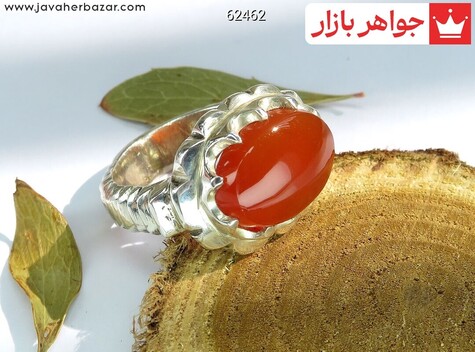 انگشتر نقره عقیق یمنی نارنجی اسپرت شیک مردانه دست ساز - 62462