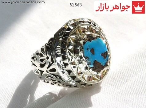 انگشتر نقره فیروزه نیشابوری لوکس مردانه دست ساز - 62543