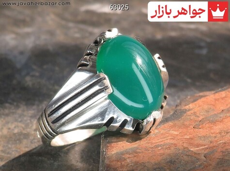 انگشتر نقره عقیق سبز اسپرت مردانه - 63025