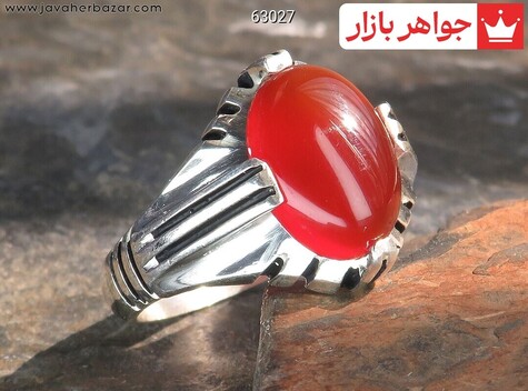 انگشتر نقره عقیق قرمز ساده شکیل مردانه - 63027
