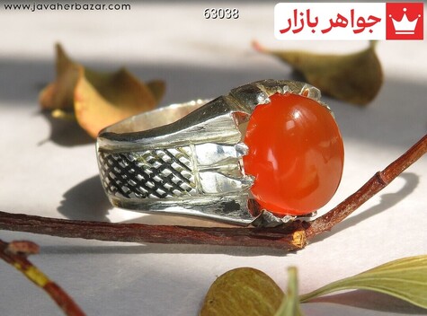 انگشتر نقره عقیق یمنی قرمز اسپرت مردانه دست ساز - 63038