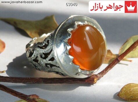 انگشتر نقره عقیق یمنی نارنجی لوکس مردانه دست ساز - 63040