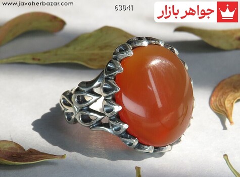 انگشتر نقره عقیق یمنی قرمز مرغوب شیک مردانه - 63041
