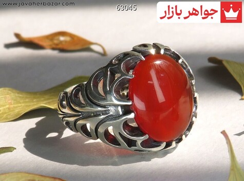 انگشتر نقره عقیق یمنی قرمز طرح کامیار مردانه - 63045