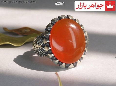 انگشتر نقره عقیق یمنی قرمز اسپرت شیک مردانه - 63061