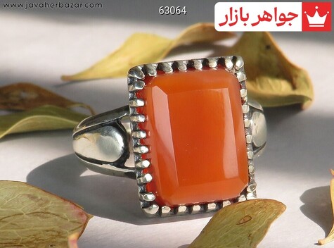 انگشتر نقره عقیق یمنی نارنجی شیک مردانه - 63064