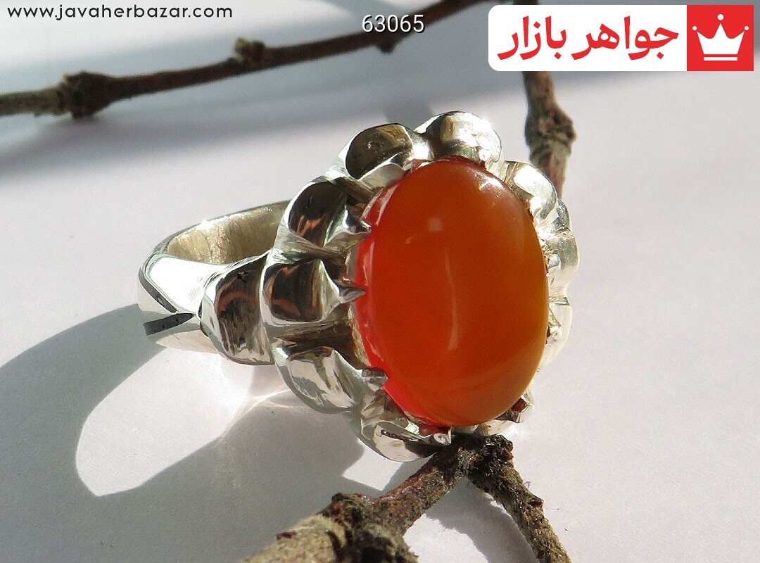 انگشتر نقره عقیق یمنی نارنجی خوش دست زیبا مردانه