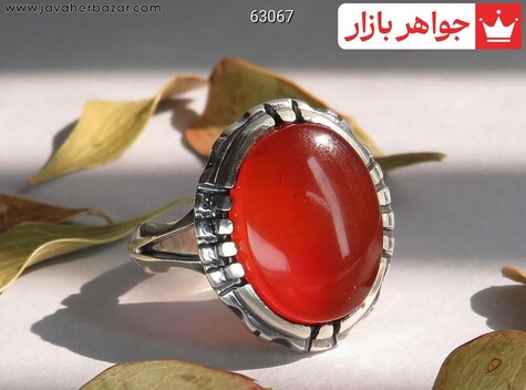 انگشتر نقره عقیق یمنی قرمز اسپرت مردانه - 63067