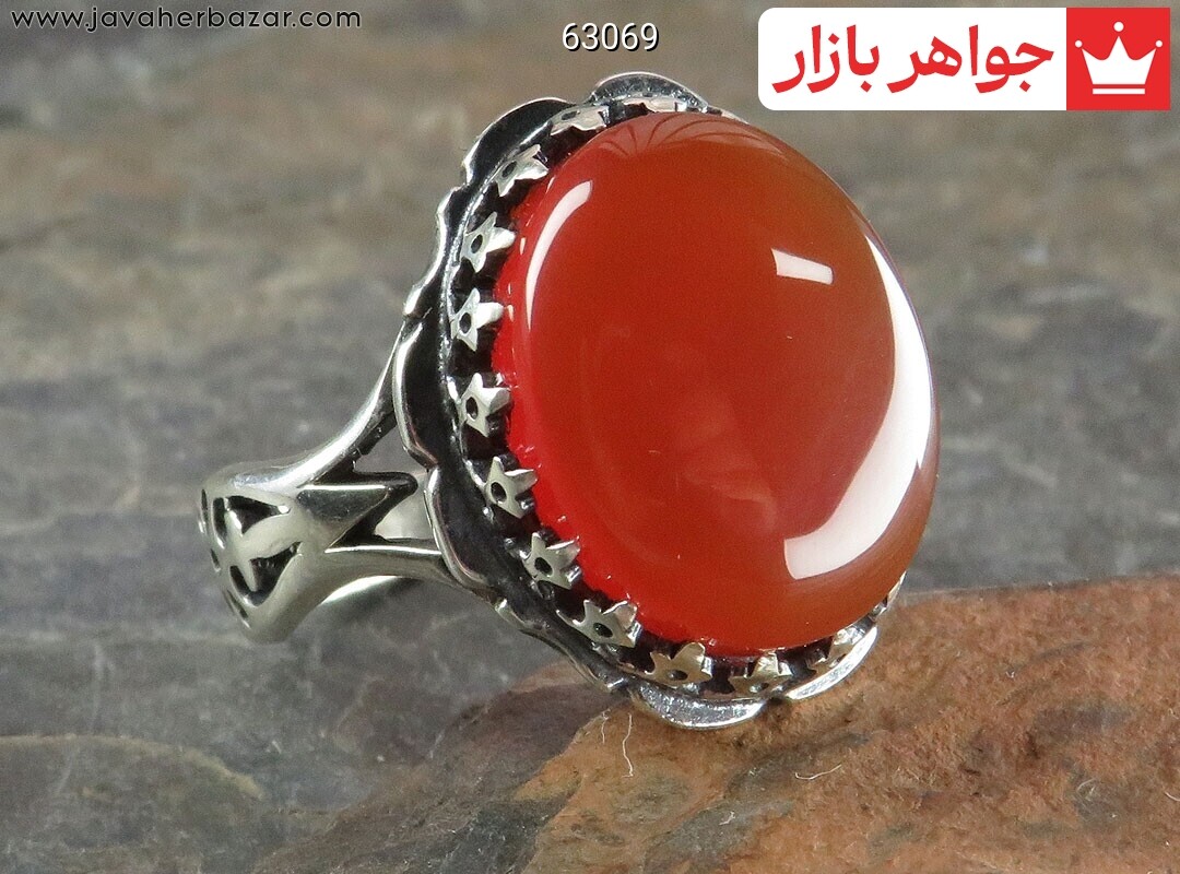 انگشتر نقره عقیق یمنی قرمز ساده وشیک مردانه