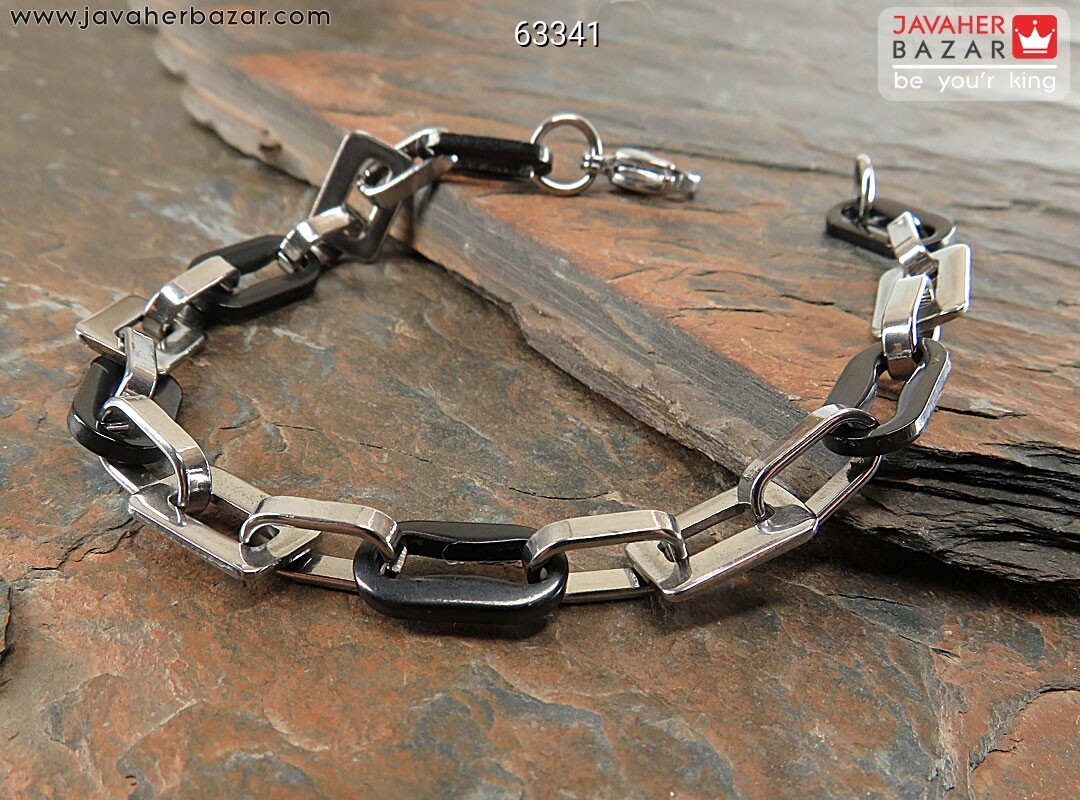 دستبند استیل دو رنگ طرح زنجیر مردانه