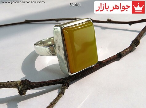 انگشتر نقره عقیق زرد کلاسیک مردانه دست ساز - 63441